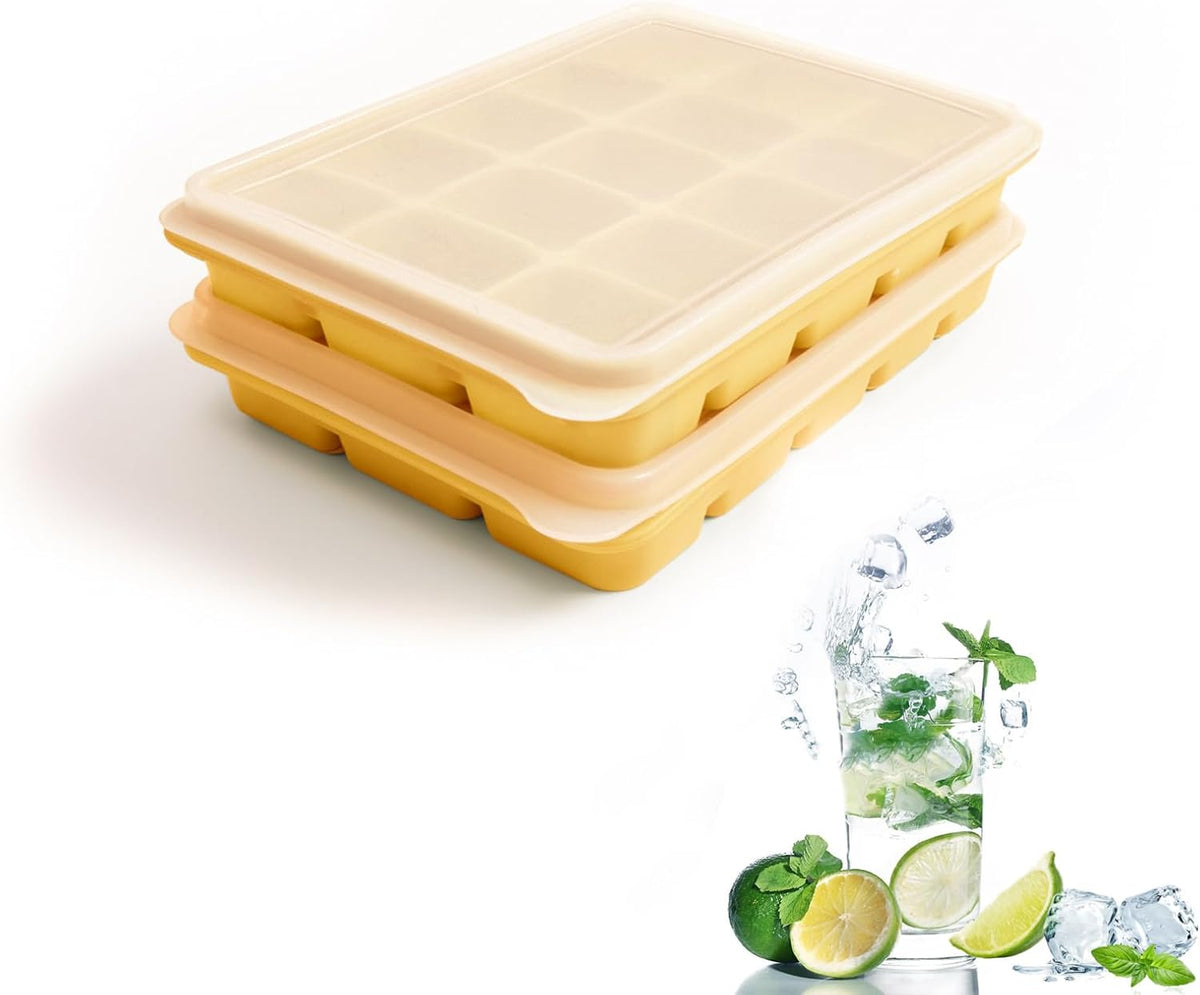 Tvmania Ice Cube Trays Set of 2, Easy Release 15 Flexible Silicone Ice Cube Molds with Removable