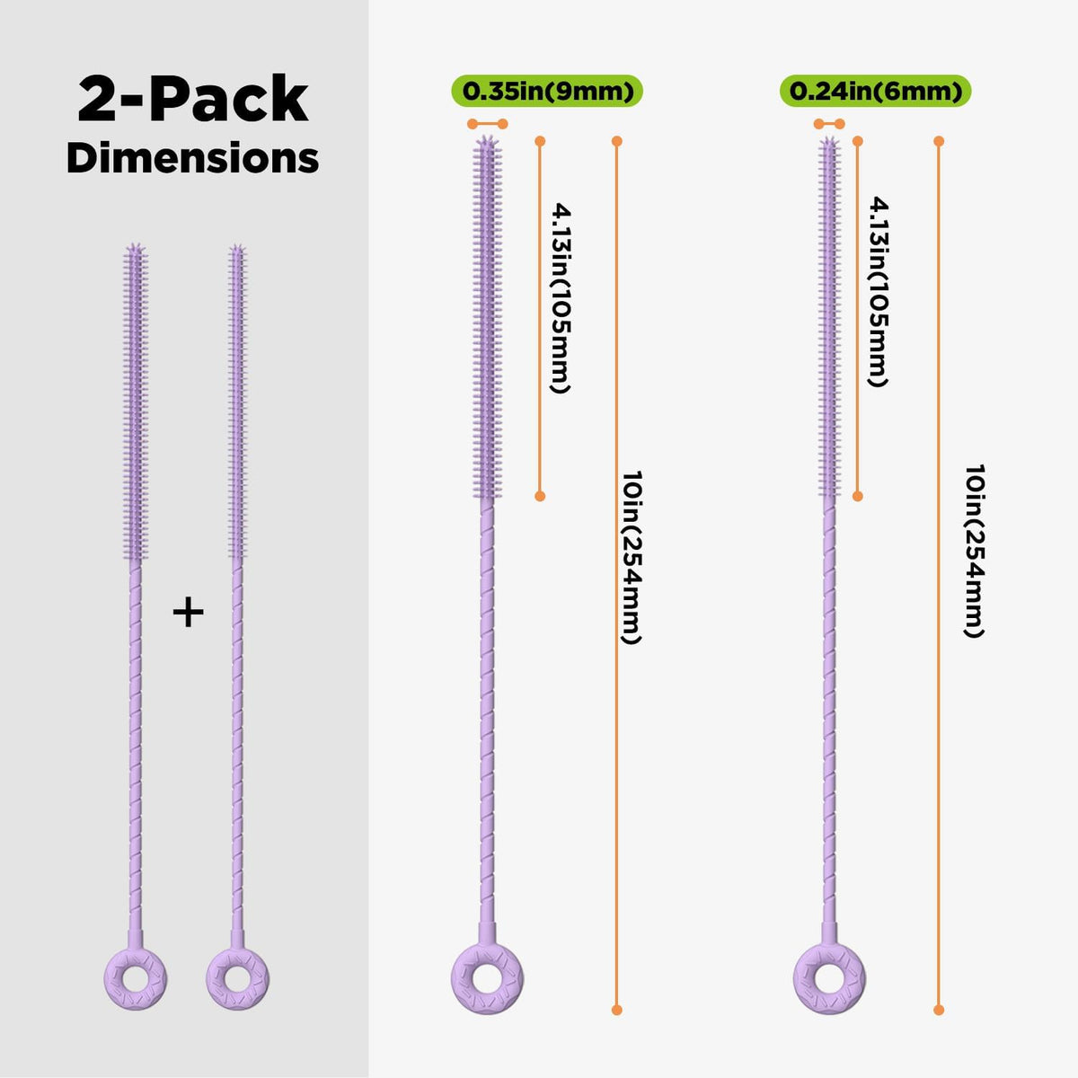2 Pcs Silicone Straw Cleaner Brush, Extra Long Cleaning Brushes for Straws, 6mm&9mm, Purple