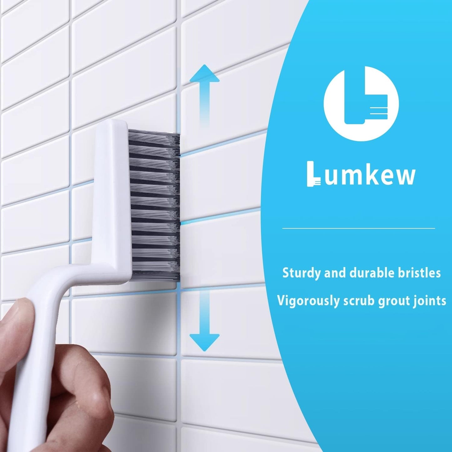 Lumkew Grout Cleaner Brush V Shape, Stiff Grout Cleaning Brushes for Tile Floor, Handheld Grout