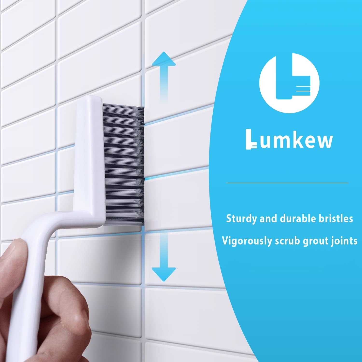 Lumkew Grout Cleaner Brush V Shape, Stiff Grout Cleaning Brushes for Tile Floor, Handheld Grout