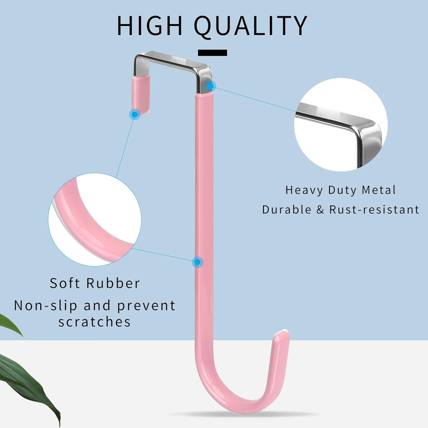 FYY Over The Door Hooks, 4 Pack Upgraded Long Door Hangers Hooks with Rubber Prevent Scratches