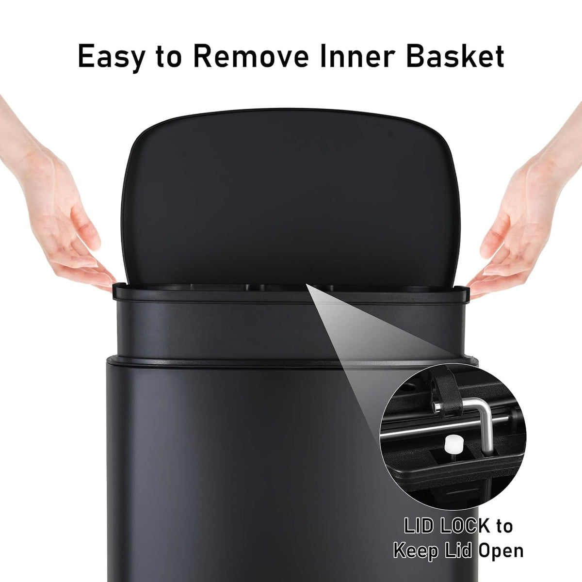 Arlopu 13.2+1.3 Gallon Step Trash Can, Stainless Steel Garbage Bin, Soft-Close Rubbish Bin with