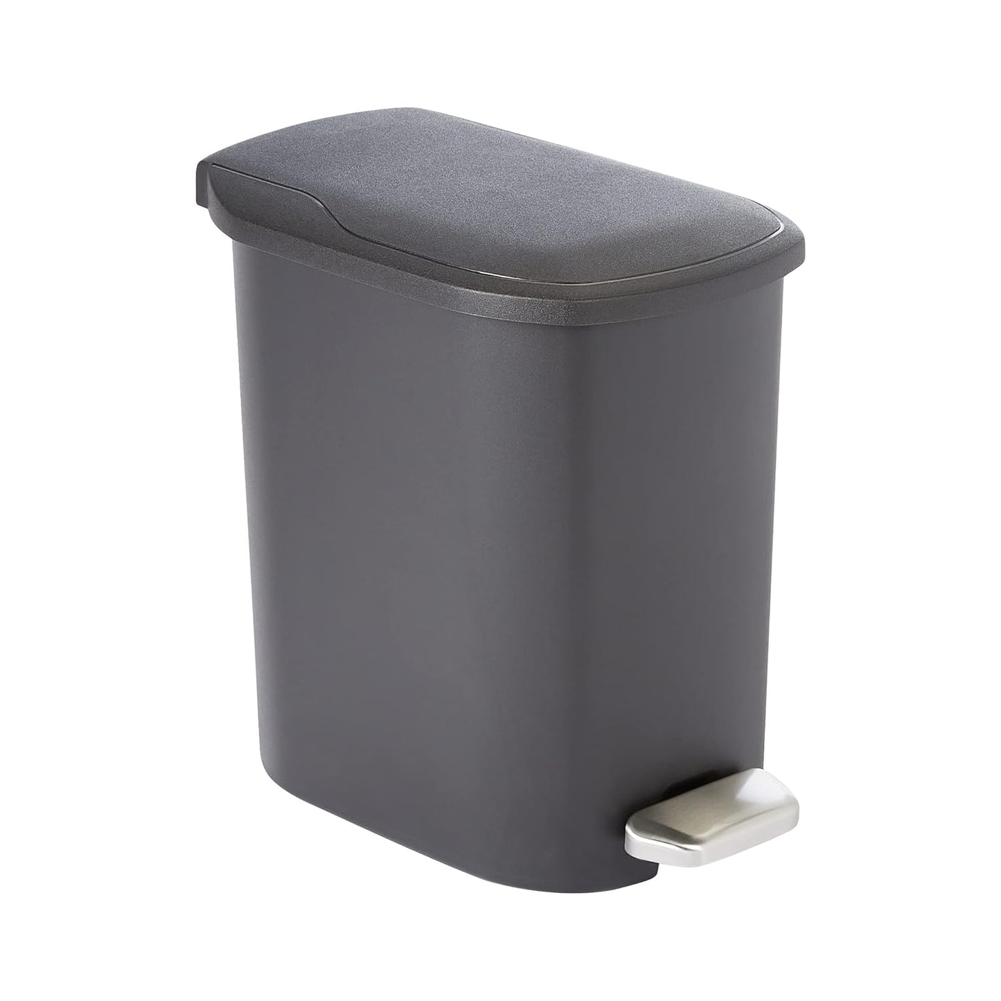 Amazon Basics Compact Plastic Bathroom Trash Can with Hands Free Foot Pedal, Quiet Close Step-On, 6