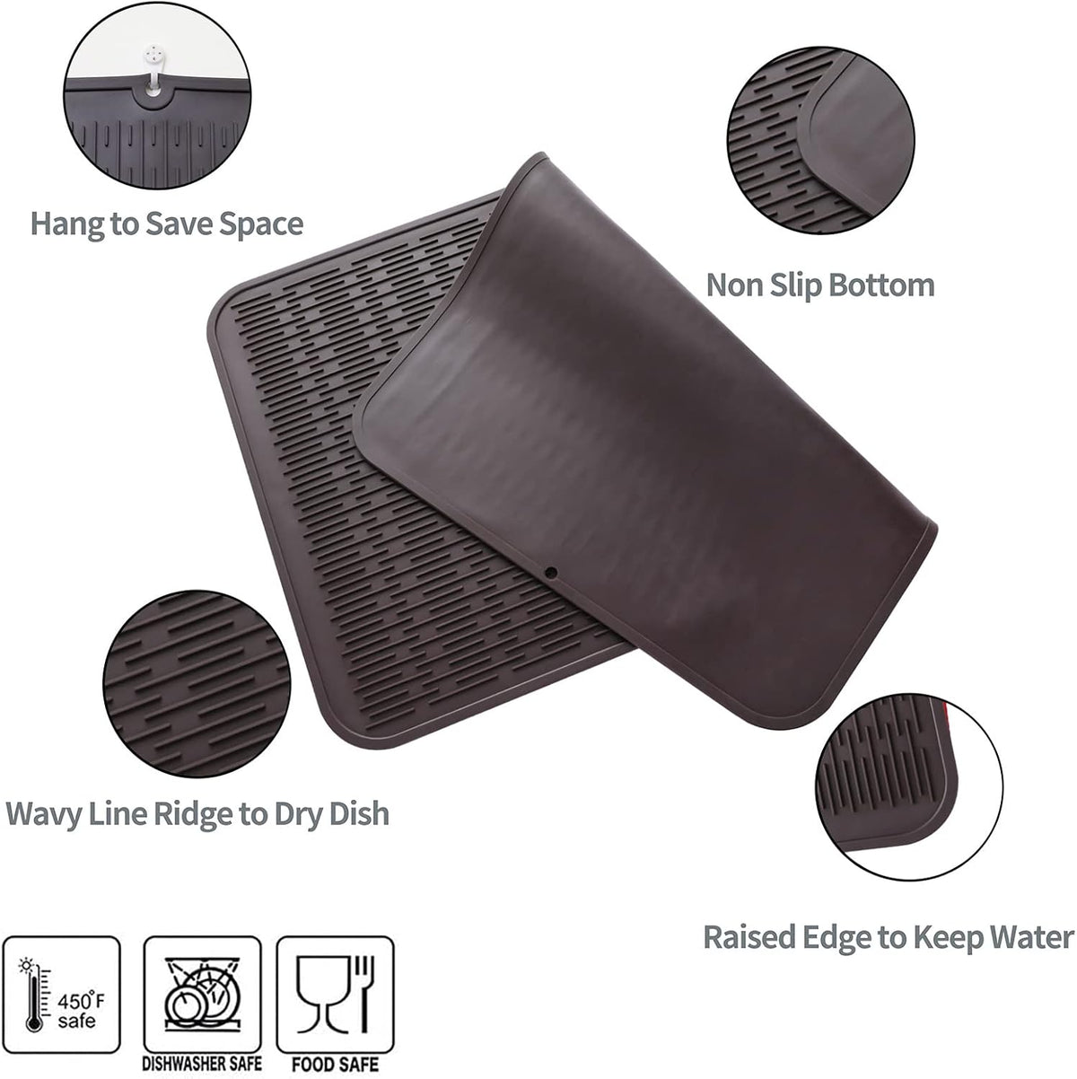 Silicone Dish Drying Mat for Multiple Usage,Easy clean,Eco-friendly,Heat-resistant Silicone Mat for