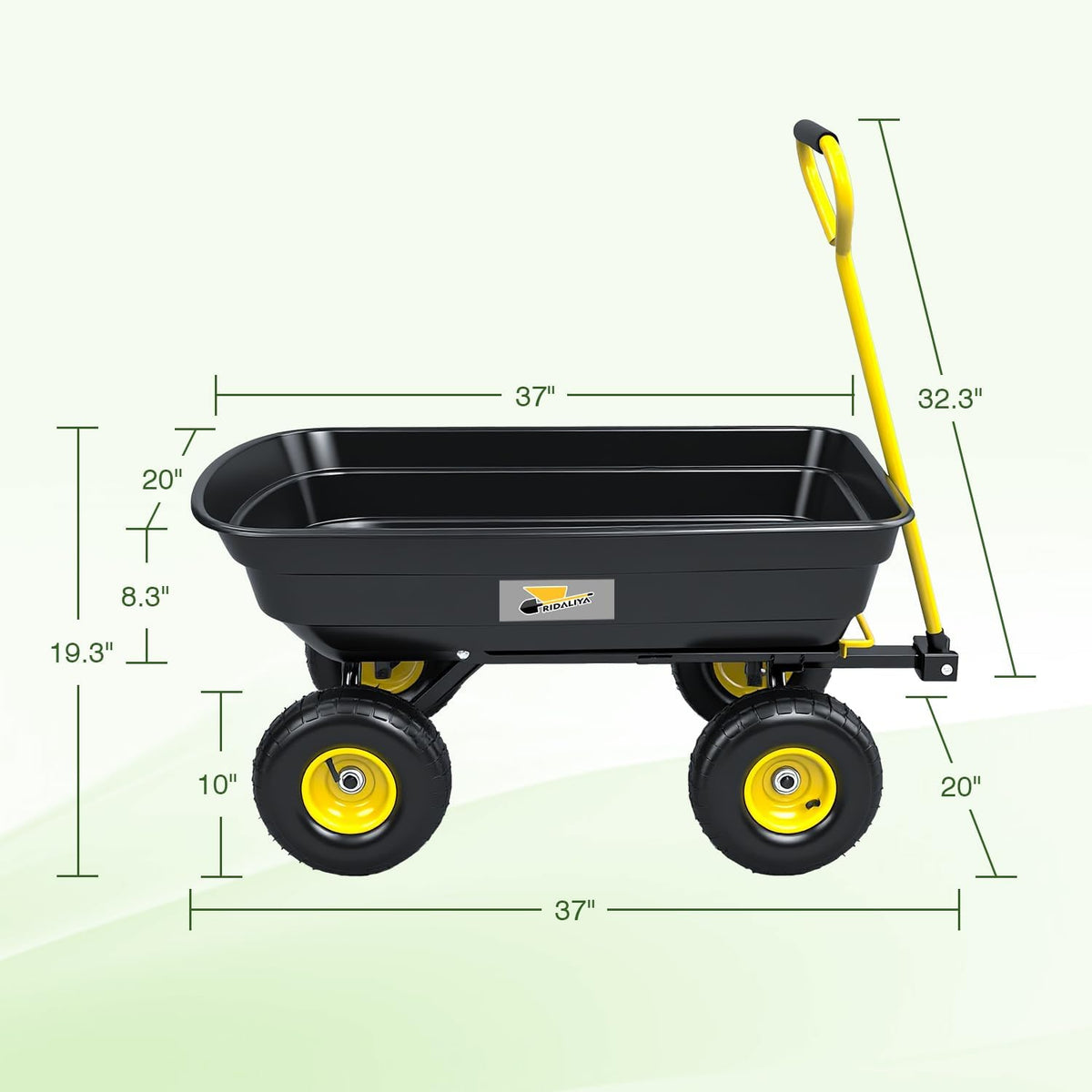 Garden Dump Cart, Heavy-Duty Utility Wagon with 600 lb Capacity, 4 Cu Ft Bed, 10" Pneumatic Tires