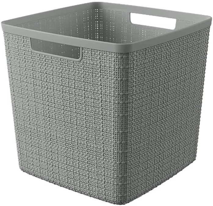 Curver Set of 4 Jute Large Cube Decorative Plastic Organization and Storage Baskets, Perfect Bins