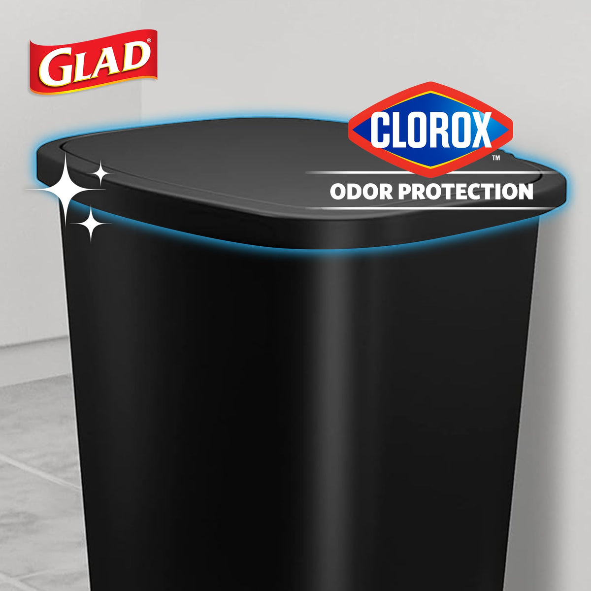 Glad Trash Can with Clorox Odor Protection | Plastic Bin, 20 Gal, Black