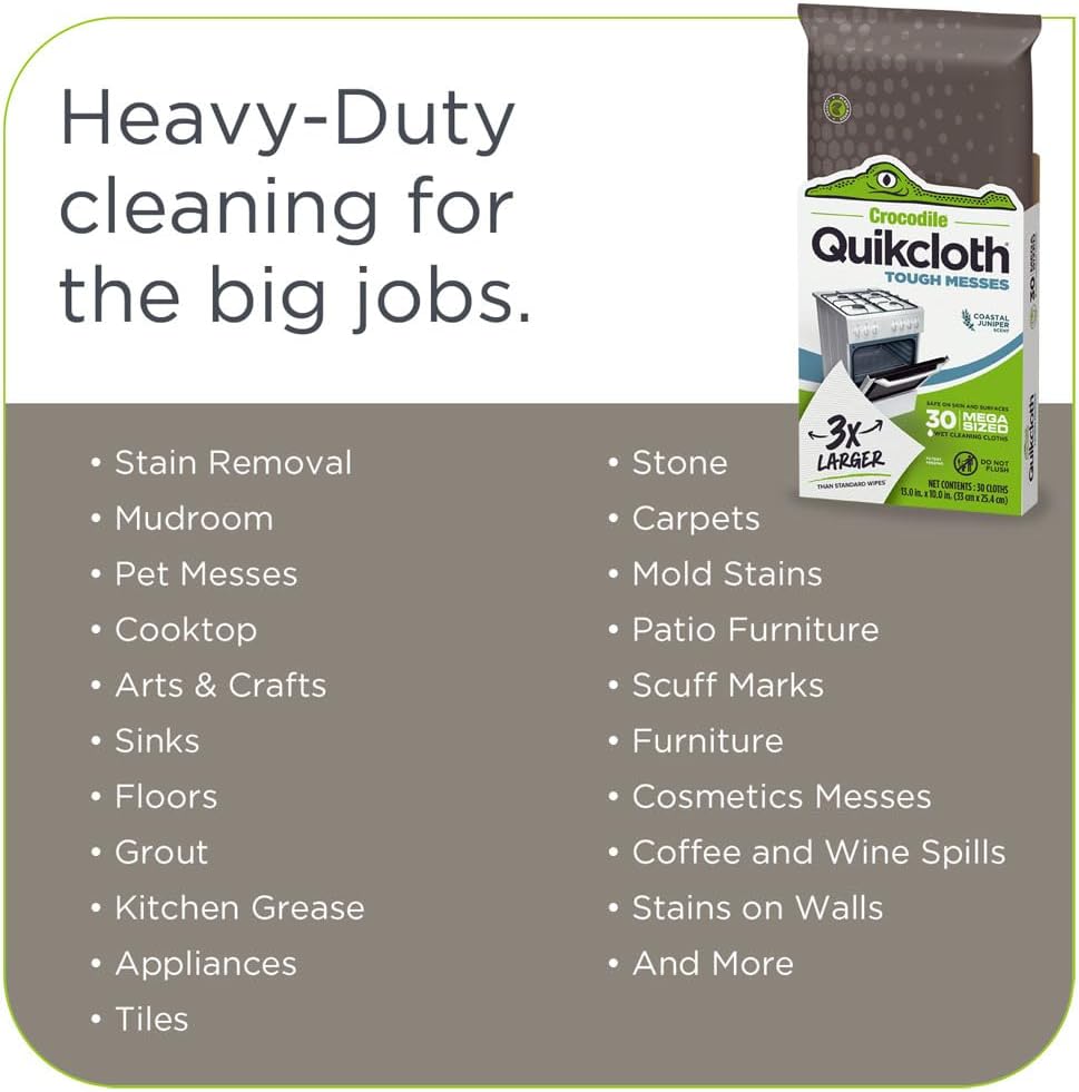 Quikcloth® Tough Messes – Plant-Based, Gentle, Plastic-Free Cleaning Wipes for Home & Kitchen