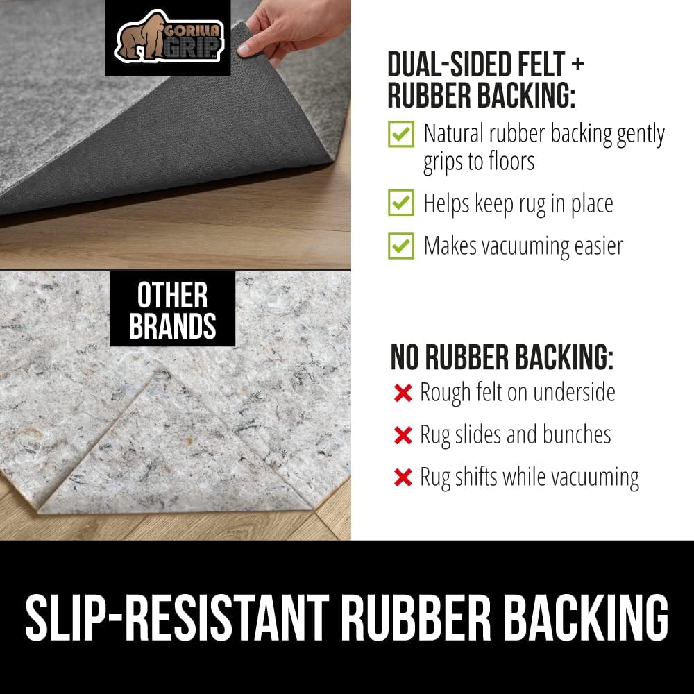 GORILLA GRIP Felt and Natural Rubber Stay in Place Slip Resistant Rug Pad, 1/8in Thick, 5x8 FT