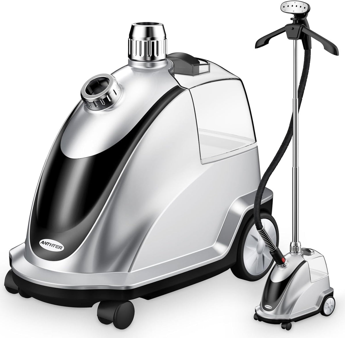Anthter Steamer for Clothes, 1500W Powerful Standing Garment Steamer with Roll Wheels, 2.4L Water