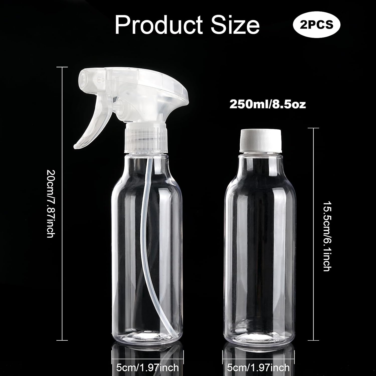 Cosywell Plastic Spray Bottles 8.8oz/260ml 2 Pack Empty Spray Bottle for Cleaning Mist/Stream Heavy