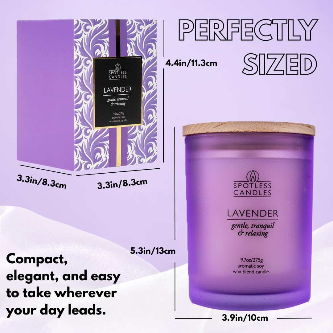 Lavender Candle - 9.7 oz /275g Lavender Scented Candle in Purple Glass Jar with Wooden Lid and
