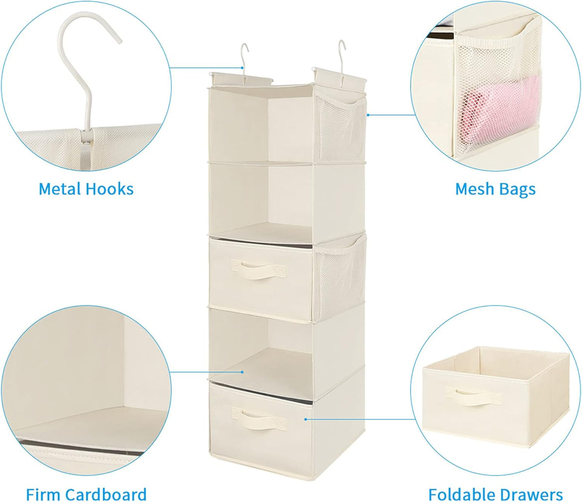 MAX Houser 5 Tier Shelf Hanging Closet Organizer, Cloth Hanging Shelf with 2 Sturdy Hooks for