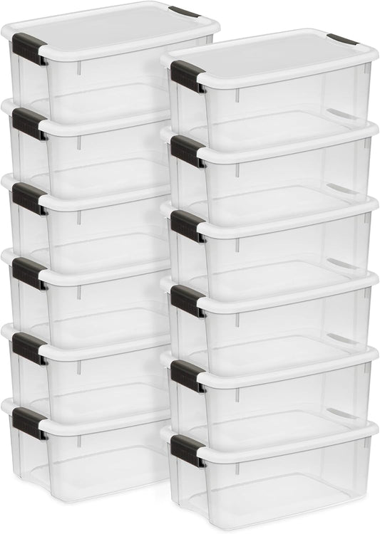 Sterilite 12-Pack Ultra Latching Box, Storage Bins with Lids, Clear Plastic, 18 Quart - Heavy-Duty