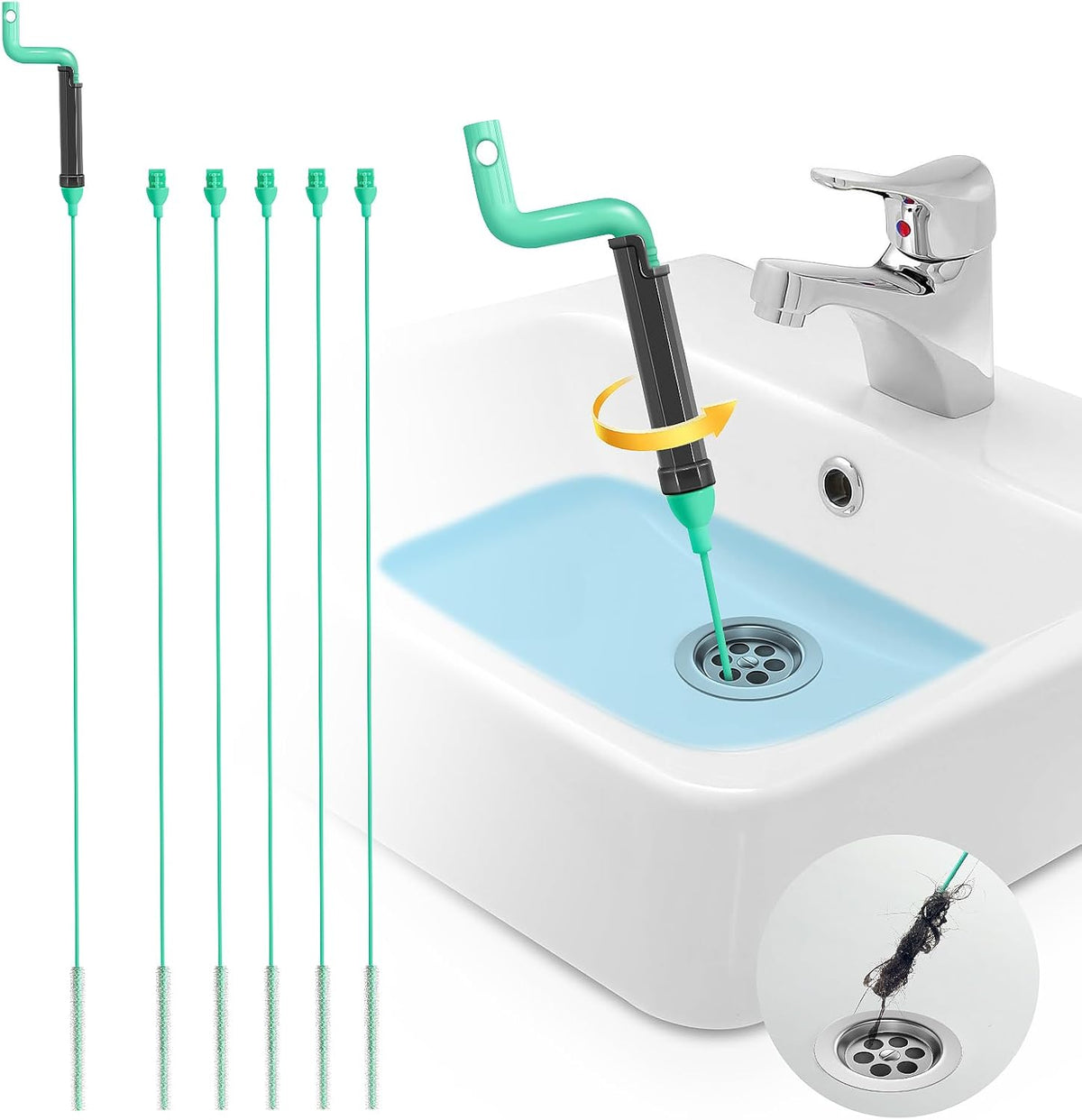 Drain Clog Remover Tool – 30”Anti-break Steel Sink Snake Hair Drain Cleaner Tool, Plumbing Snake