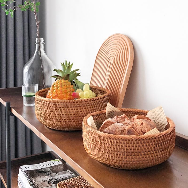 Rattan Bread Basket, Hand Woven Fruit Basket, Wicker Serving Basket Bowl, Decorative Baskets for