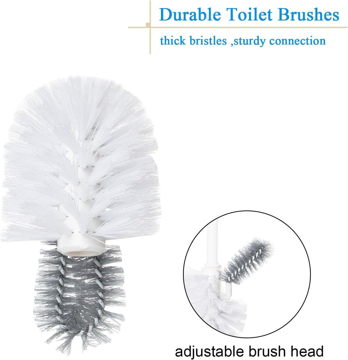 2 Pack Toilet Bowl Brush Without Holder for Bathroom, Under-Rim Double Brush Head, Long Handle