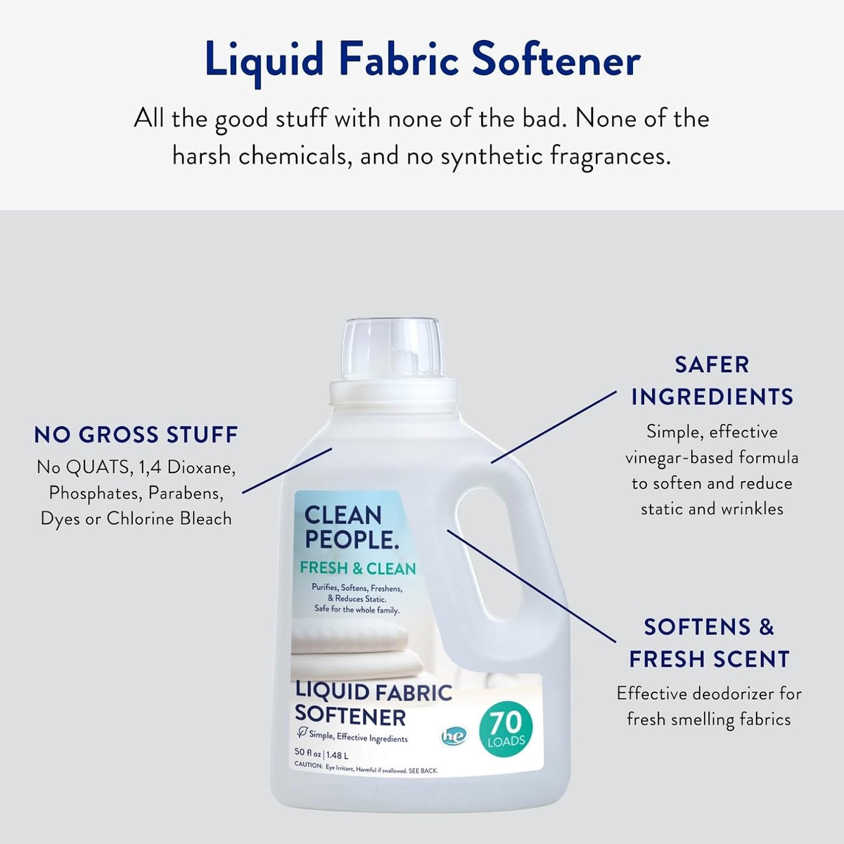 The Clean People Liquid Fabric Softener - Softens & Removes Static Cling - Vegan (50 Fl Oz, Fresh &