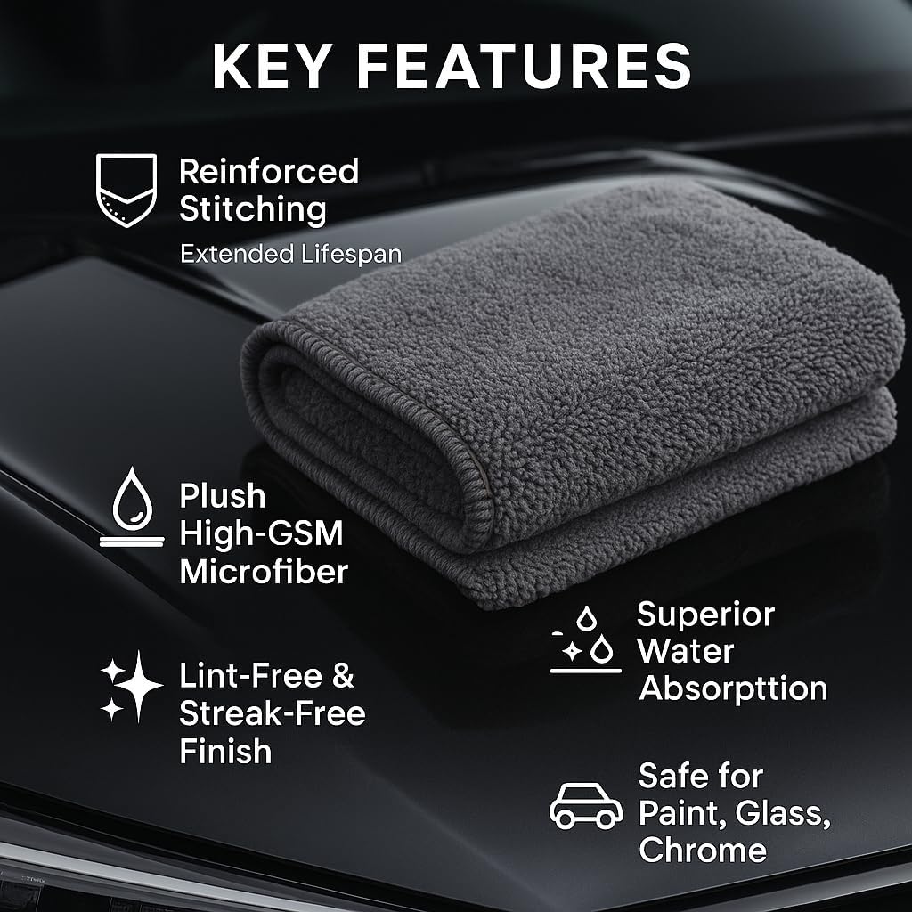 6 Pack Reusable Pak Details Micro Fiber Towels Car Detailing | 16x16 Ultra-Absorbent & Dual-Sided