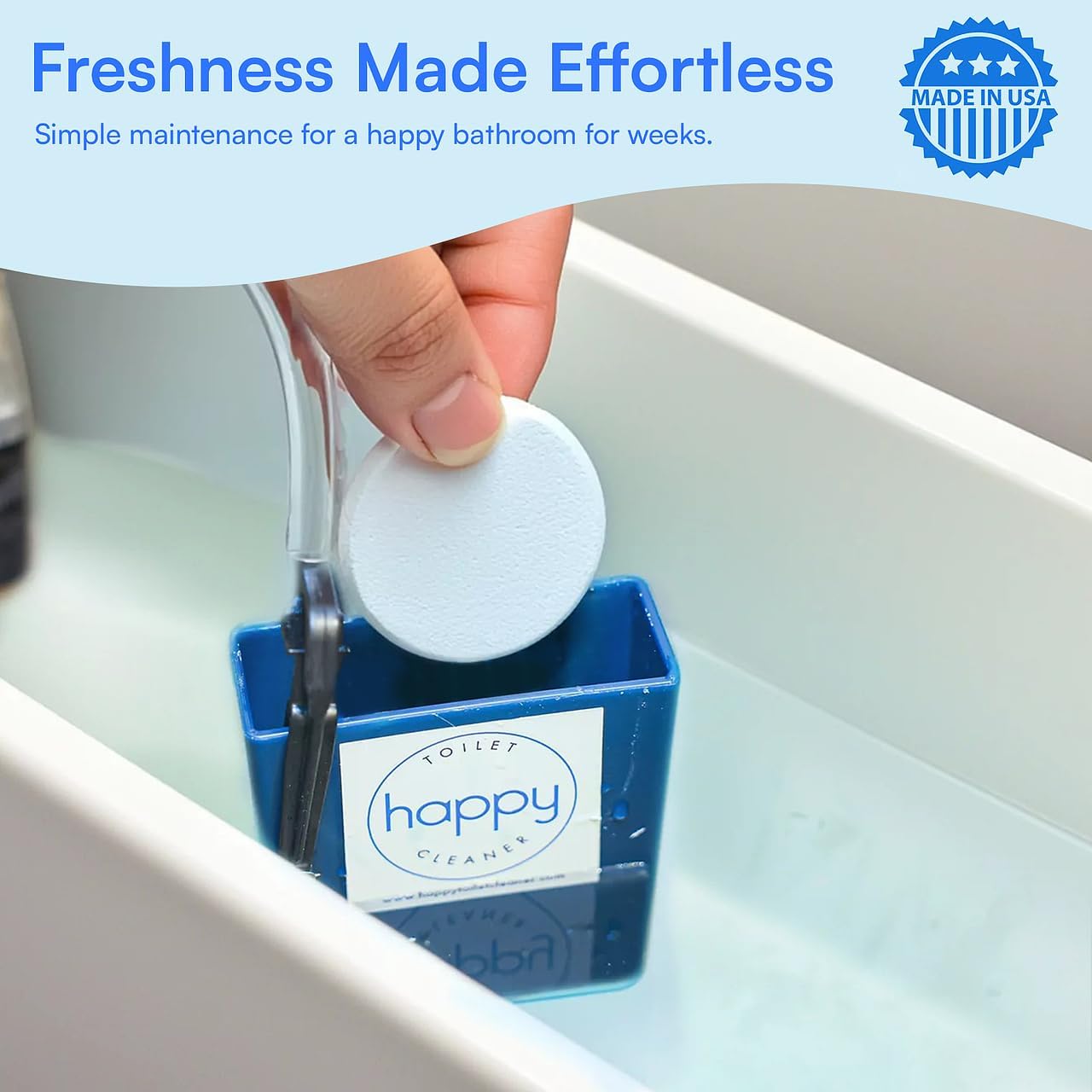 Happy Toilet Cleaner – Self-Cleaning Toilet System | Easy Install Toilet Tablet Holder for a Deep