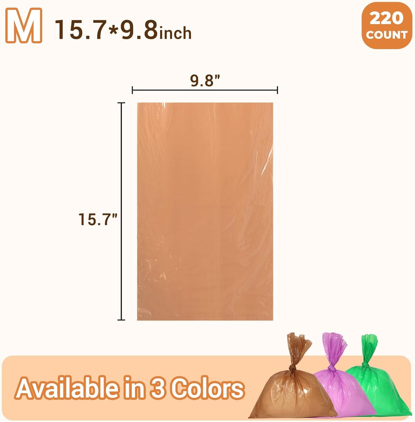 Odor Sealing Small Trash Bags Home & Food Use M-220 Count Disposable Bags, Durable and Unscented