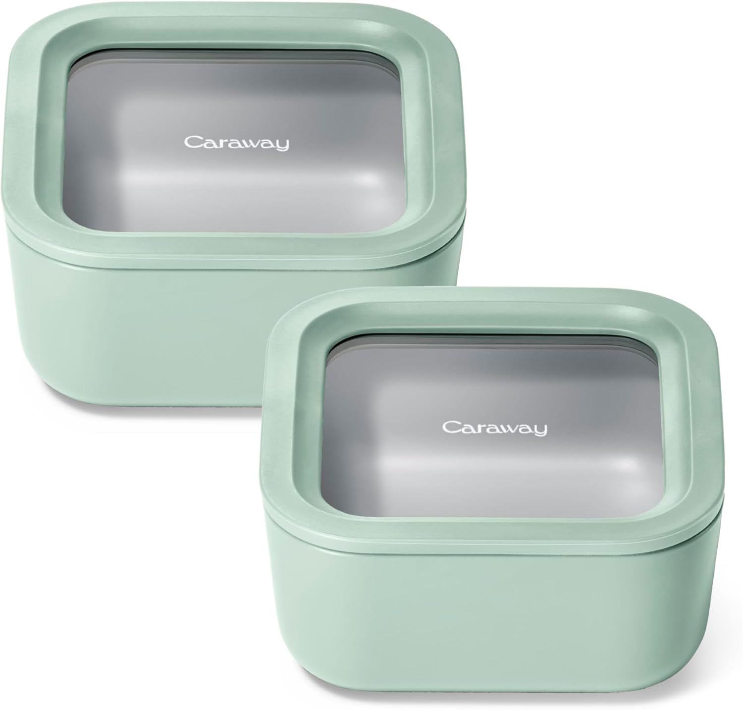 Caraway 2pc Glass Food Storage Set - 4.4 Cup Food Containers (2) - Ceramic Coated - Non Toxic, Non