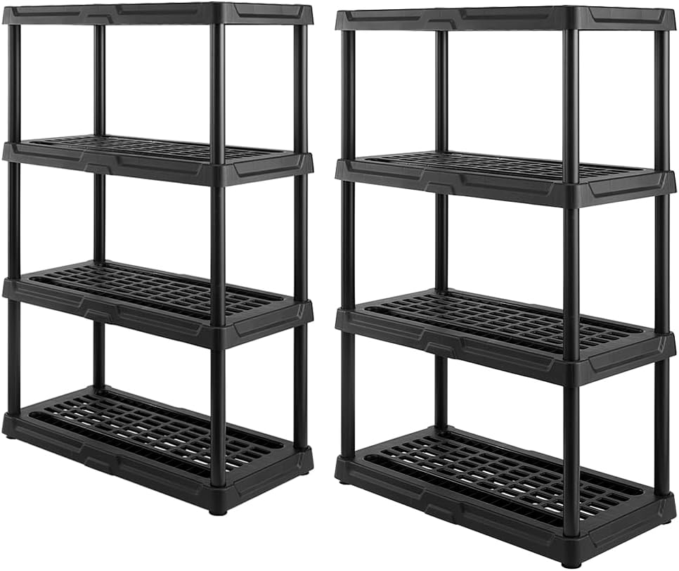 CX 4-Tier (53”H x 36”W x 18”D) Plastic Storage Shelving Unit (Black) 2 Pack, Heavy Duty, 150lbs Per
