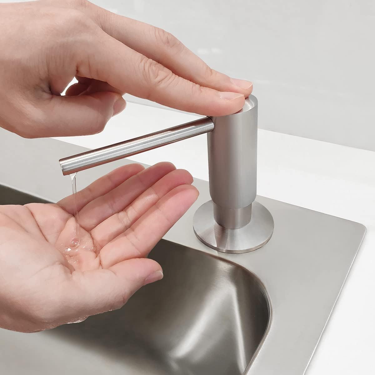 Brushed Nickel Built in Soap Dispenser for Kitchen Sink with 17 OZ PET Bottle Brass Pump Head Deck