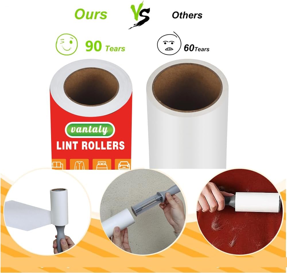 Pet Hair Lint Rollers, 3 Pack, 90 Sheets Each– Reusable Sticky Roller for Pet Hair, Cat & Dog Hair