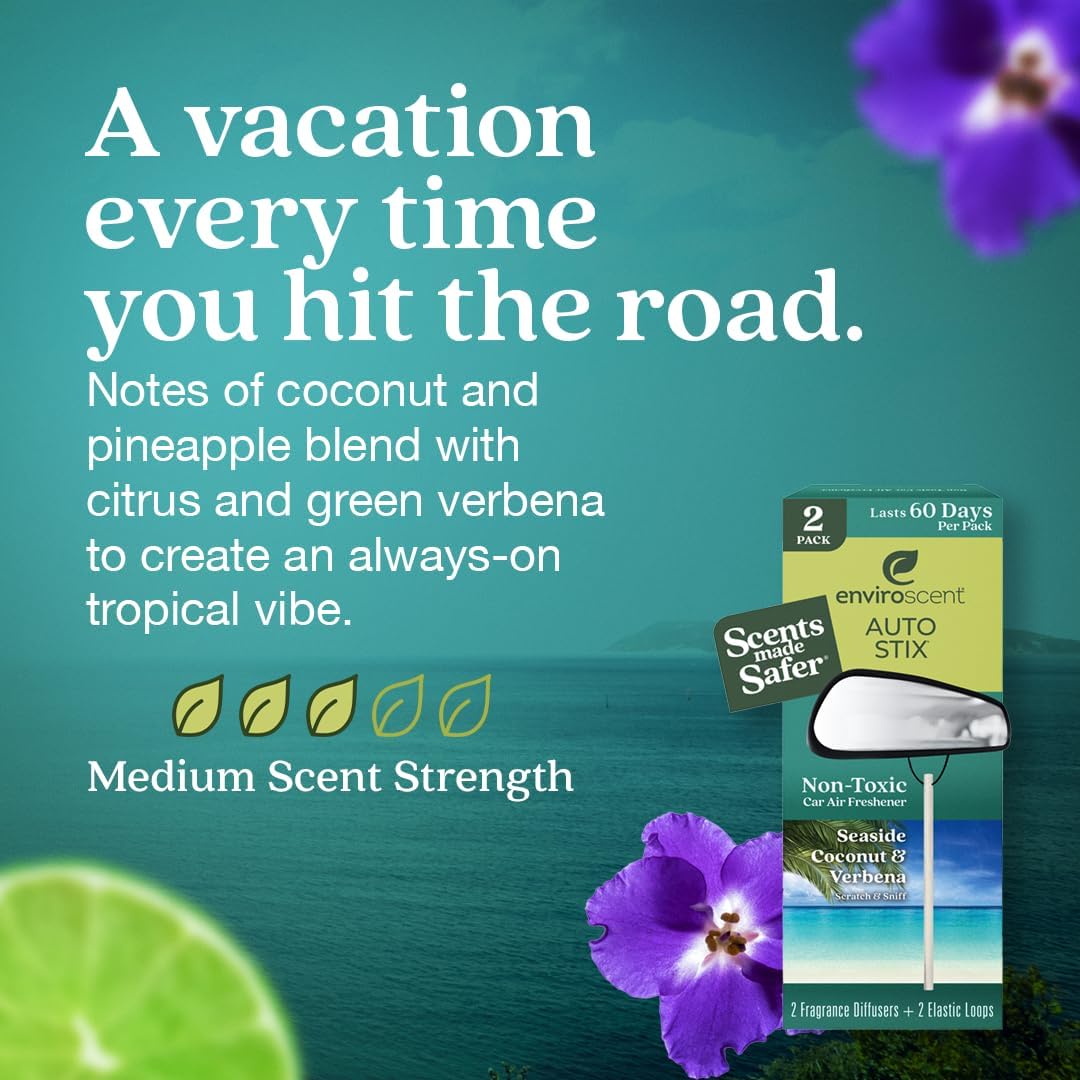 Enviroscent Non-Toxic Car Air Freshener (Seaside Coconut & Verbena) Natural Car Air Freshener |
