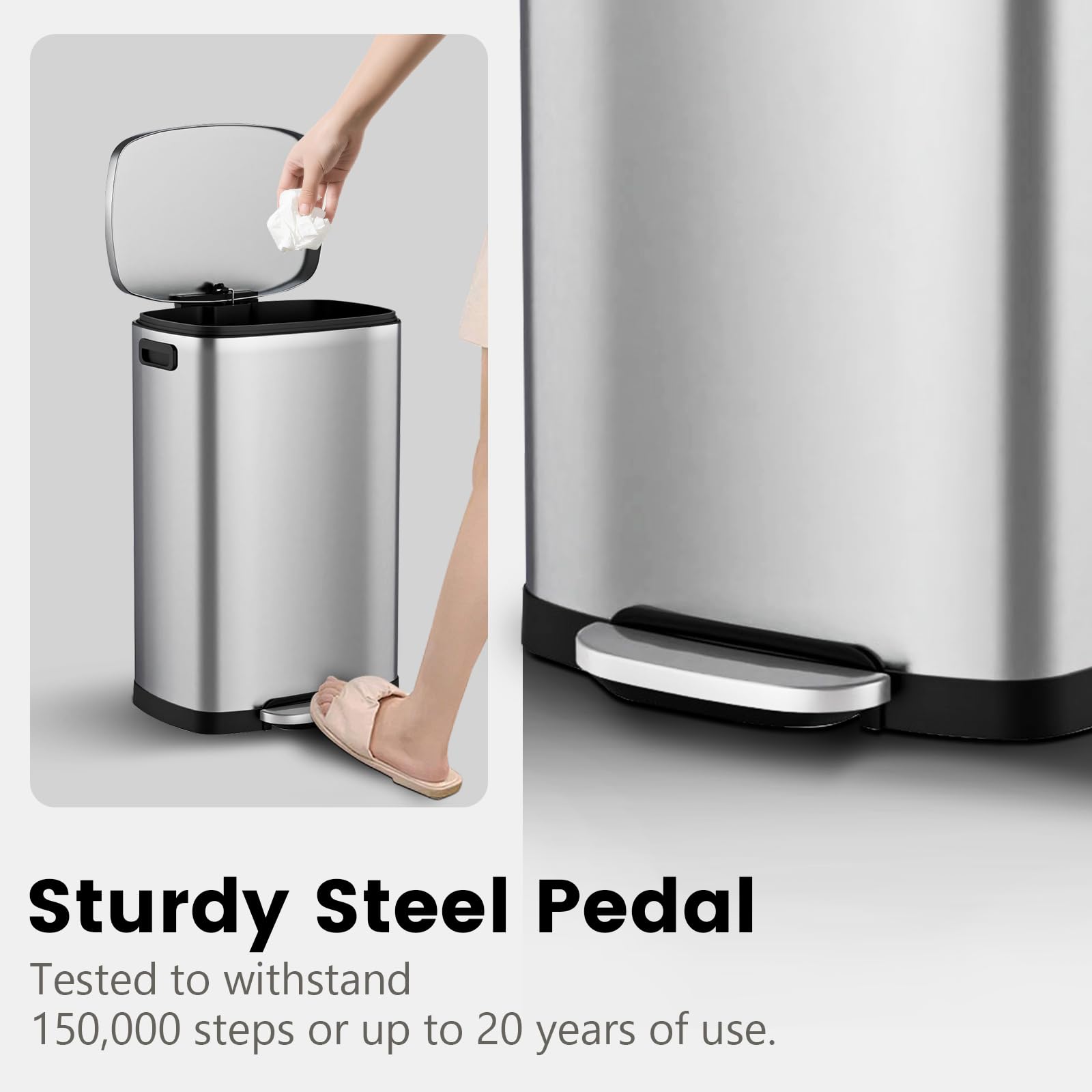 ELPHECO Kitchen Trash Can with Lid 13 Gal Stainless Steel Pedal Garbage Can