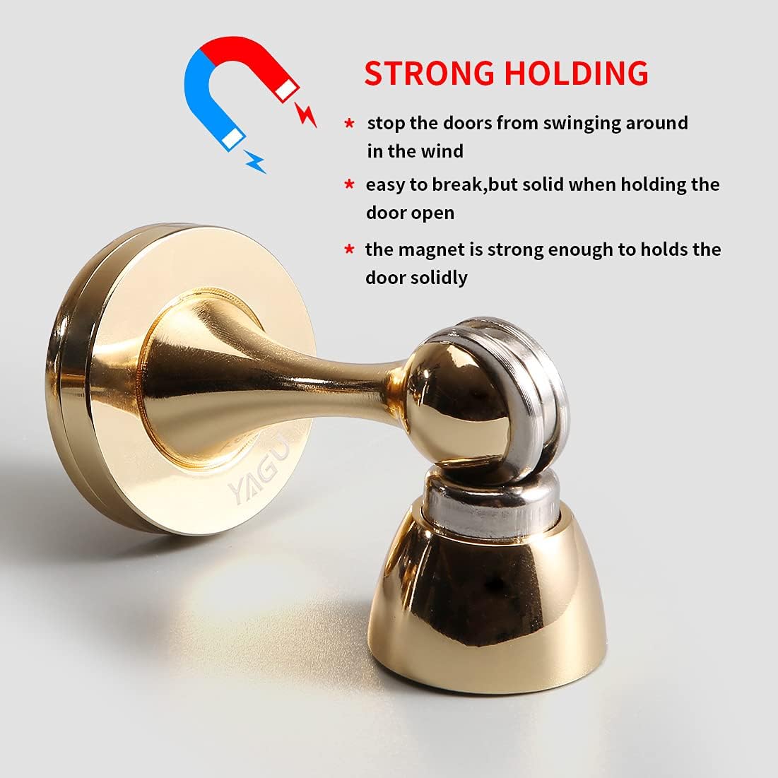 YAGU 2 Pack Magnetic Door Stoppers Holder, Zinc Alloy Bright Gold Door Stops Catch Wall Floor