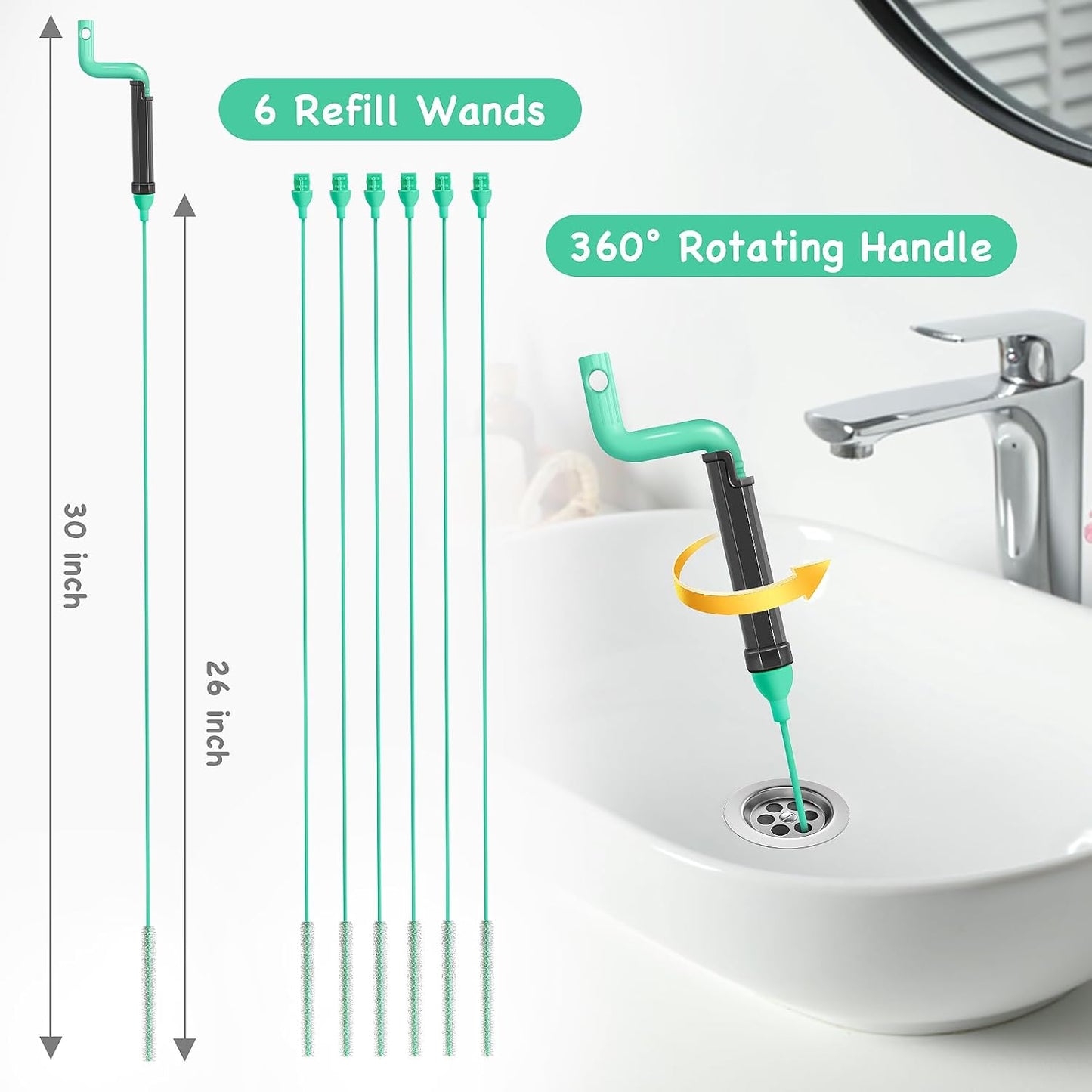 Drain Clog Remover Tool – 30”Anti-break Steel Sink Snake Hair Drain Cleaner Tool, Plumbing Snake