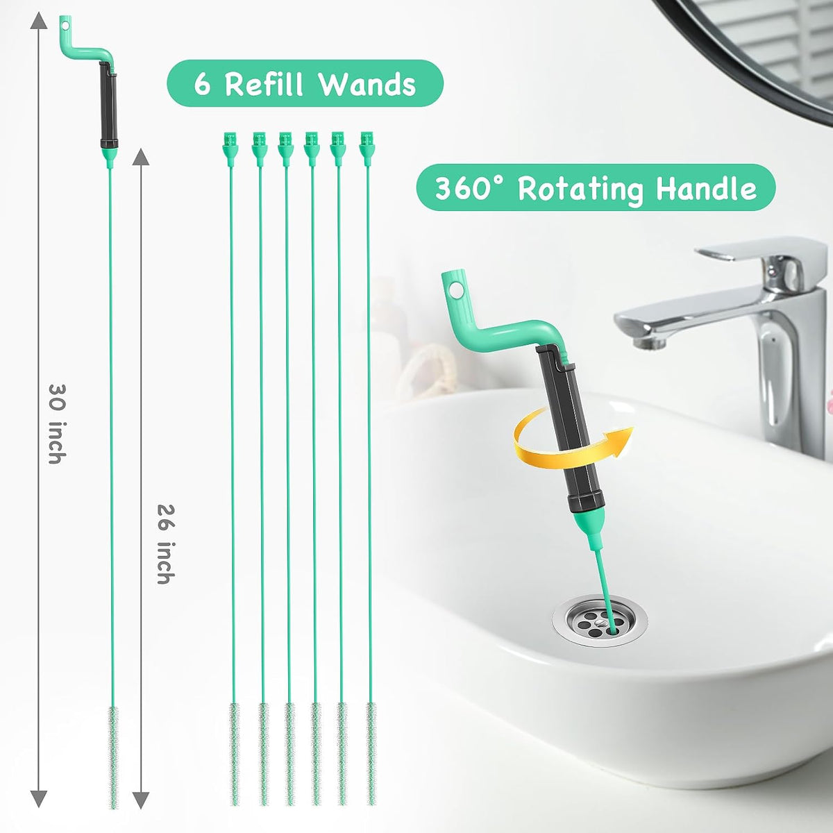 Drain Clog Remover Tool – 30”Anti-break Steel Sink Snake Hair Drain Cleaner Tool, Plumbing Snake