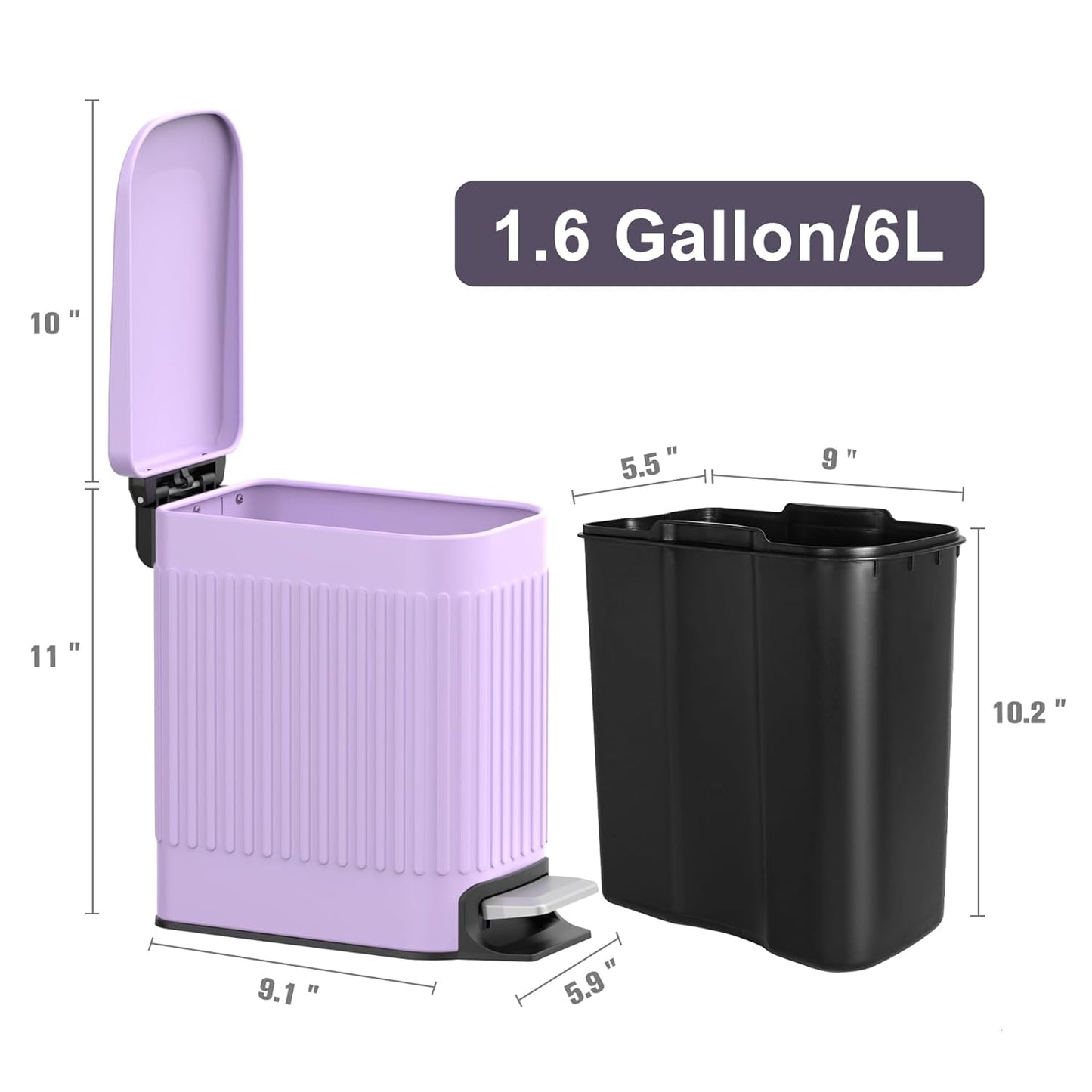 TrashAid Slim Bathroom Trash Can with Lid Soft Close, 6 Liter/1.6 Gallon Stainless Steel Small
