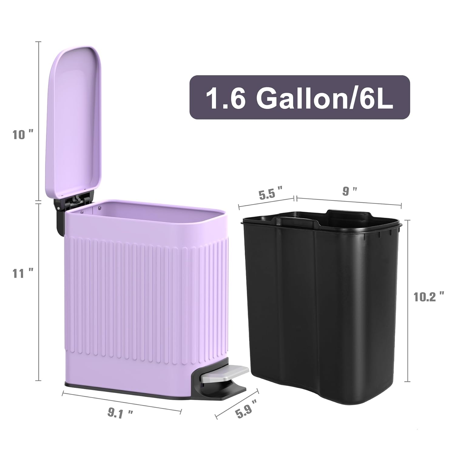 TrashAid Slim Bathroom Trash Can with Lid Soft Close, 6 Liter/1.6 Gallon Stainless Steel Small