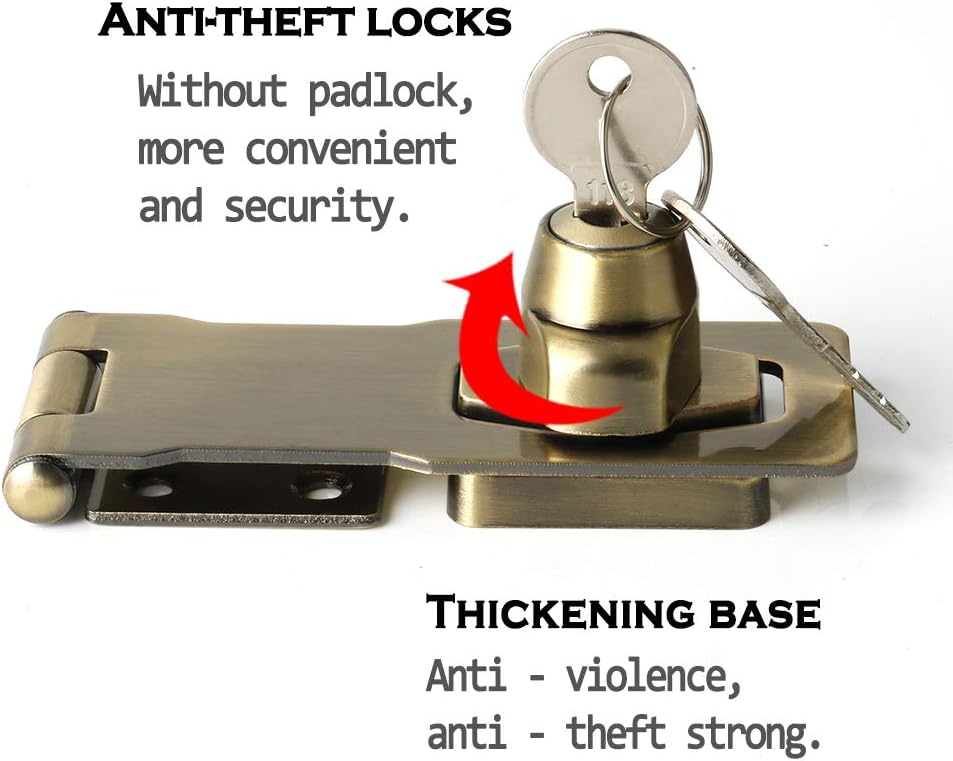 Alise Keyed Hasp Lock,4 Inch Safety Packlock Clasp Hasp Lock Latch with Lock,Door Hinge Lock with
