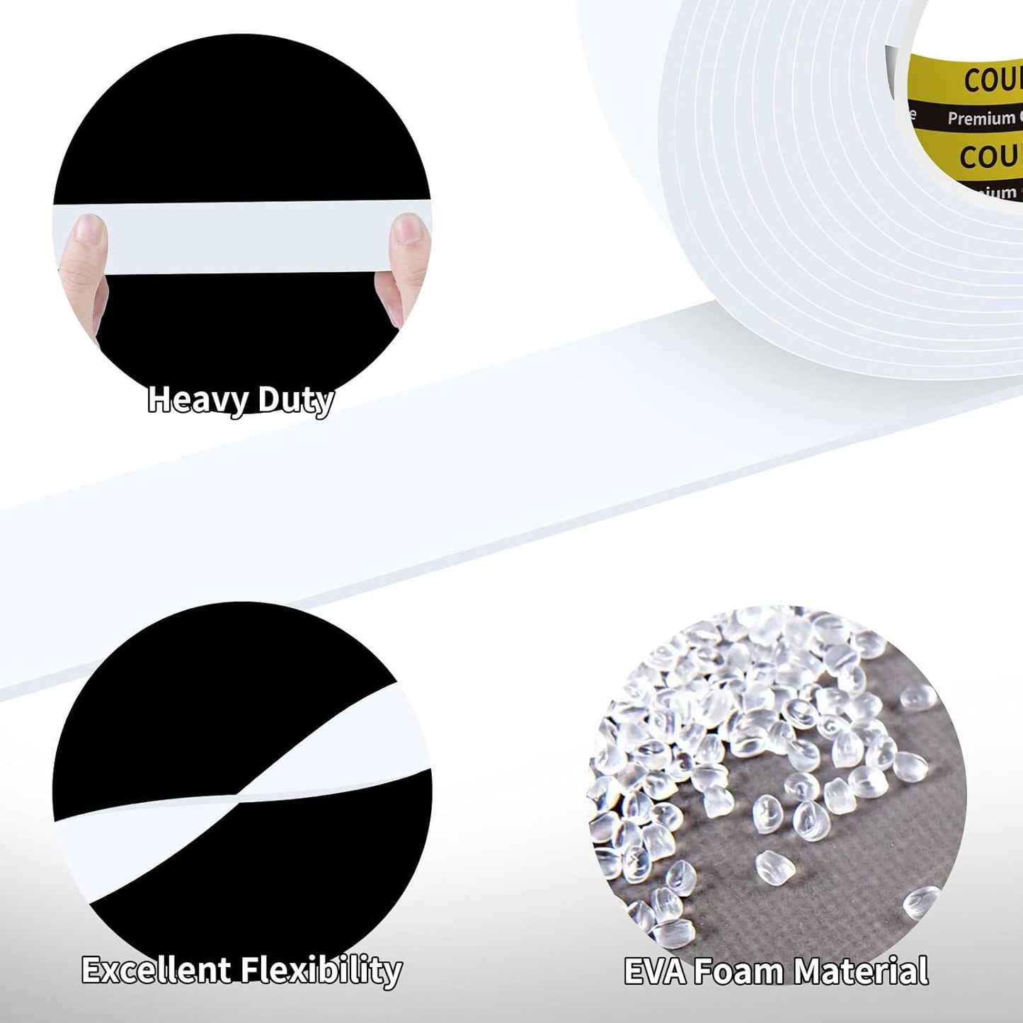 2 Pack Single-Sided Adhesive White Foam Tape 1.2inX16.4FT Single-Sided Sealing Strip Foam Pad
