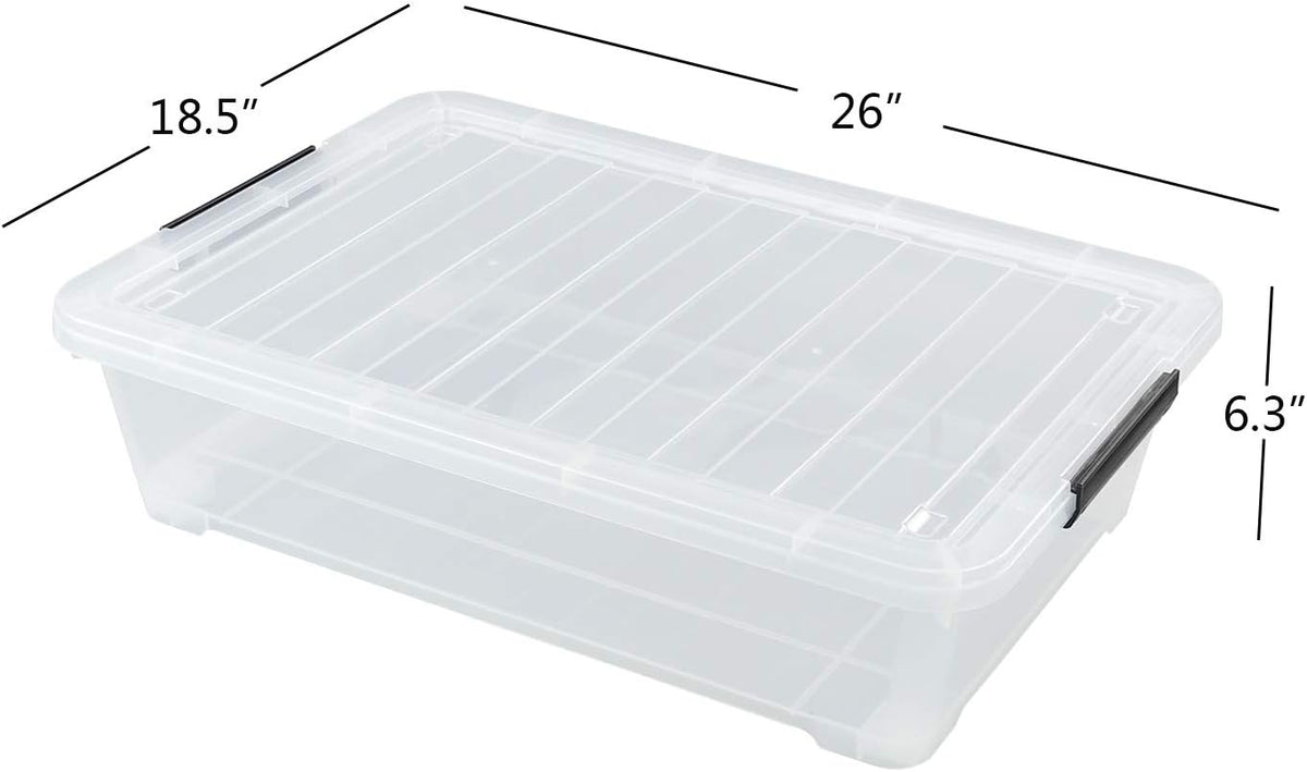 3-Pack Plastic Under Bed Storage Box Container, 40 Quart Clear Stackable Storage Box Wheeled