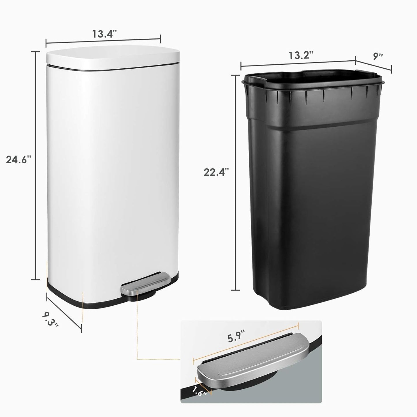 AthLike Trash Can, Stainless Steel Kitchen Garbage Can, Step Waste Bin with Hinged Lid and