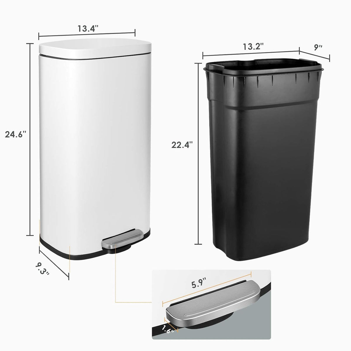 AthLike Trash Can, Stainless Steel Kitchen Garbage Can, Step Waste Bin with Hinged Lid and