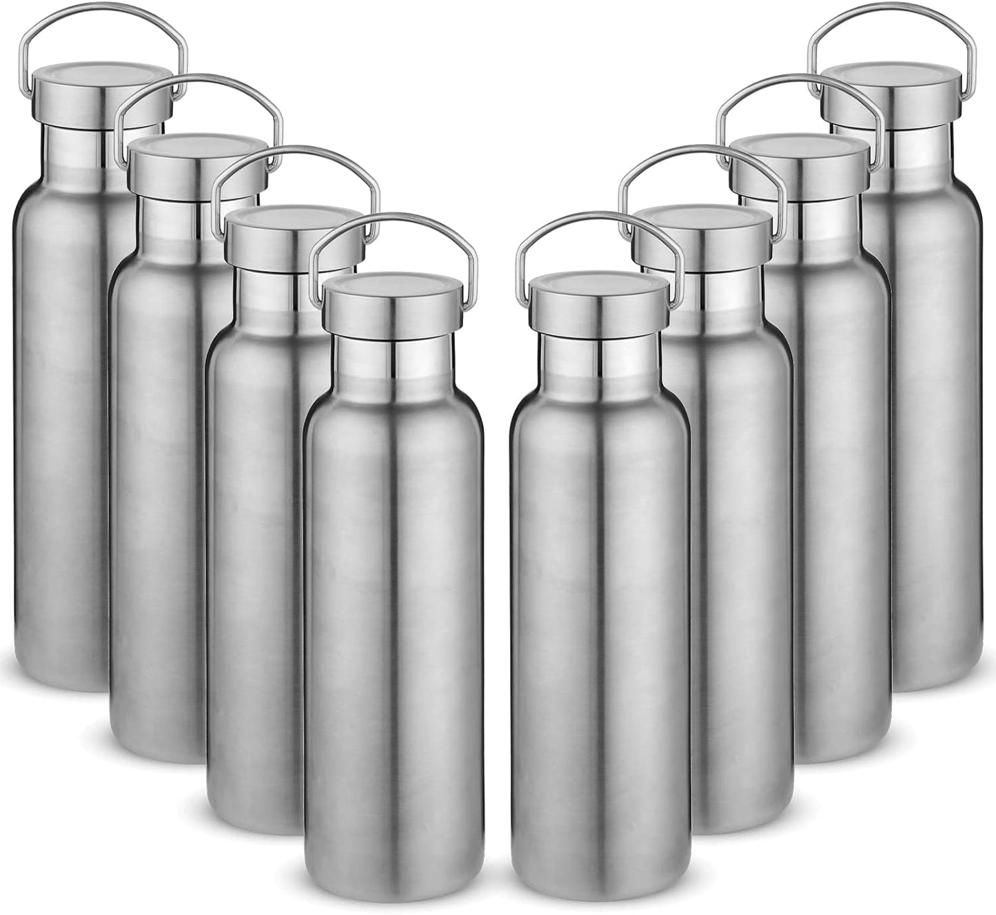 Neihepal 20 oz Insulated Water Bottles Bulk 8 Pack,Stainless Steel Double Wall Sport Bottle with