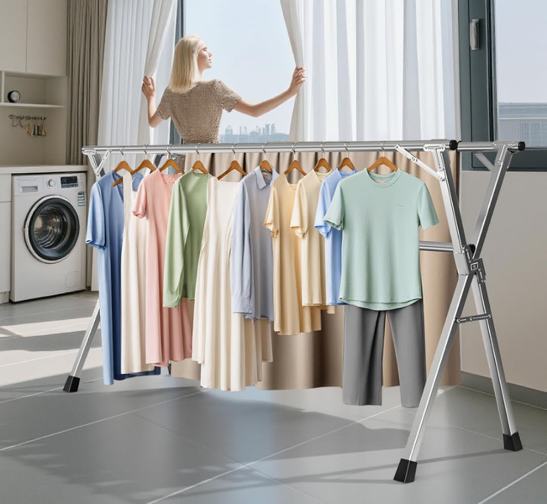 95 Inches Heavy - Duty Stainless Steel Folding Clothes Drying Rack - Indoor/Outdoor Use, Anti-Rust