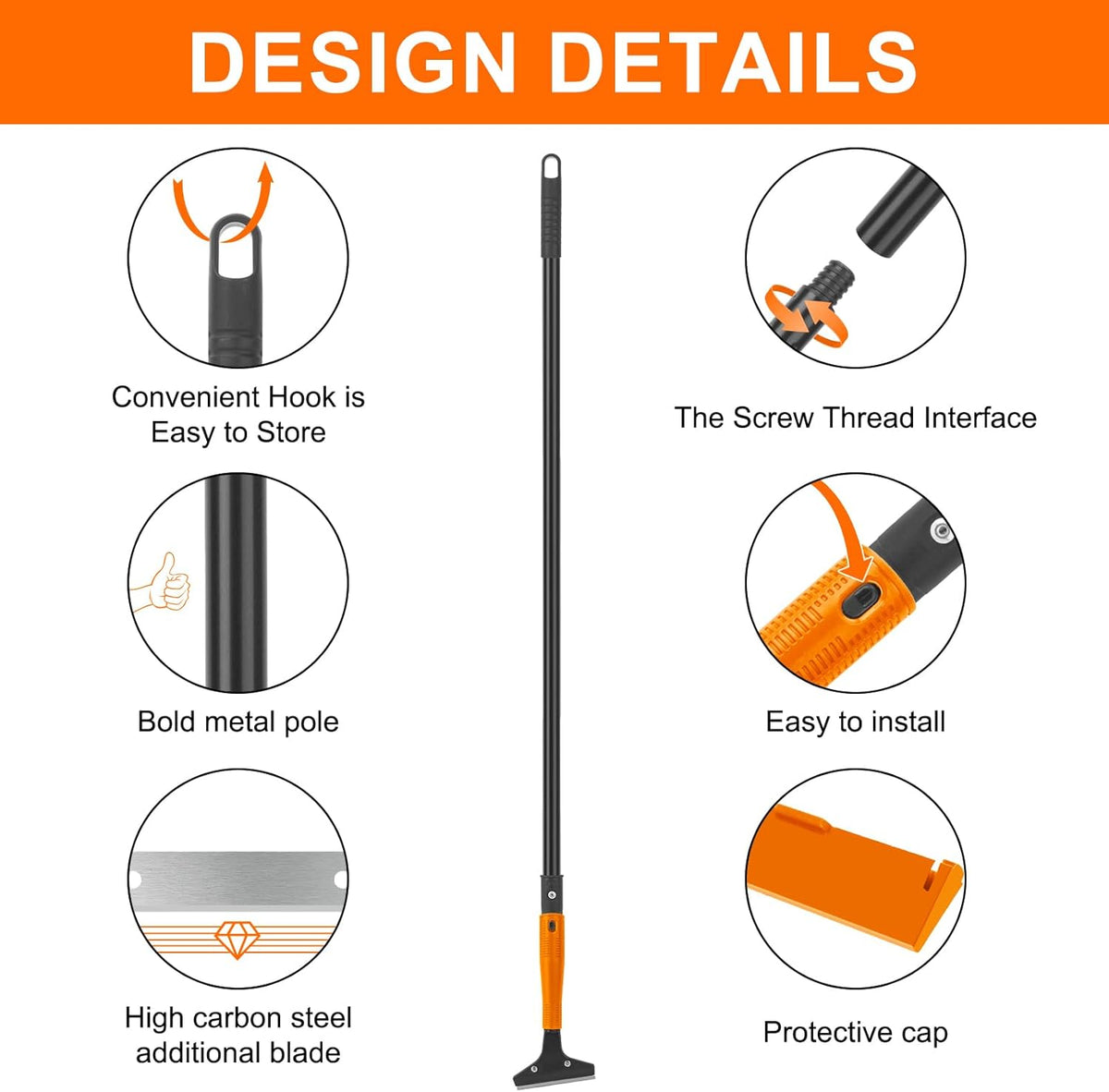 KeFanta Razor Blade Floor Scraper, 4" Wide Heavy Duty Scraper Tool with 45.7" Long Handle, 10PCS