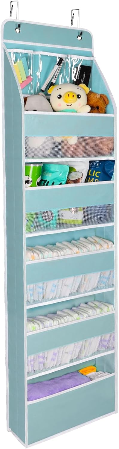 Univivi 6-Shelf Over Door Hanging Organizer Fabric Baby Door Storage with 5 Large Pockets and 3