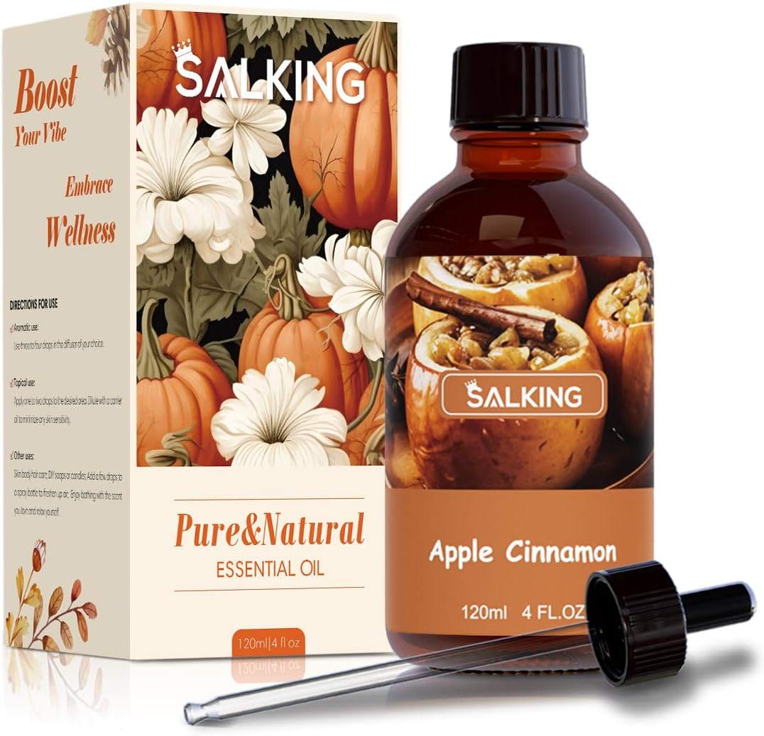 SALKING Apple Cinnamon Fragrance Oil, 120ml (4 Fl Oz) Premium Essential Oils for Diffuser, Candle