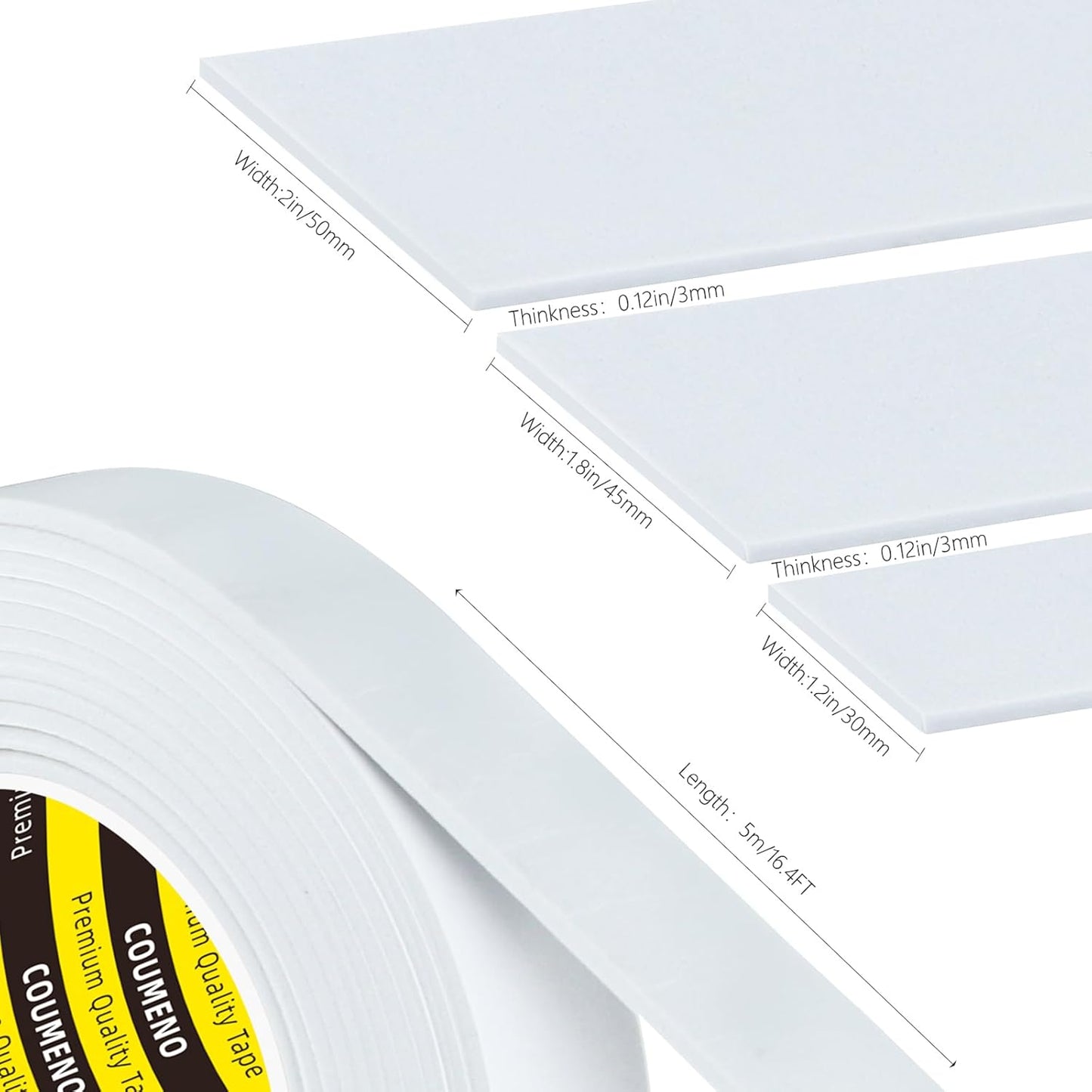 3 Pack EVA Single-Sided Adhesive Foam Tape 1.2inx16.4FT Single-Sided Sealing Strip Foam Pad Sponge