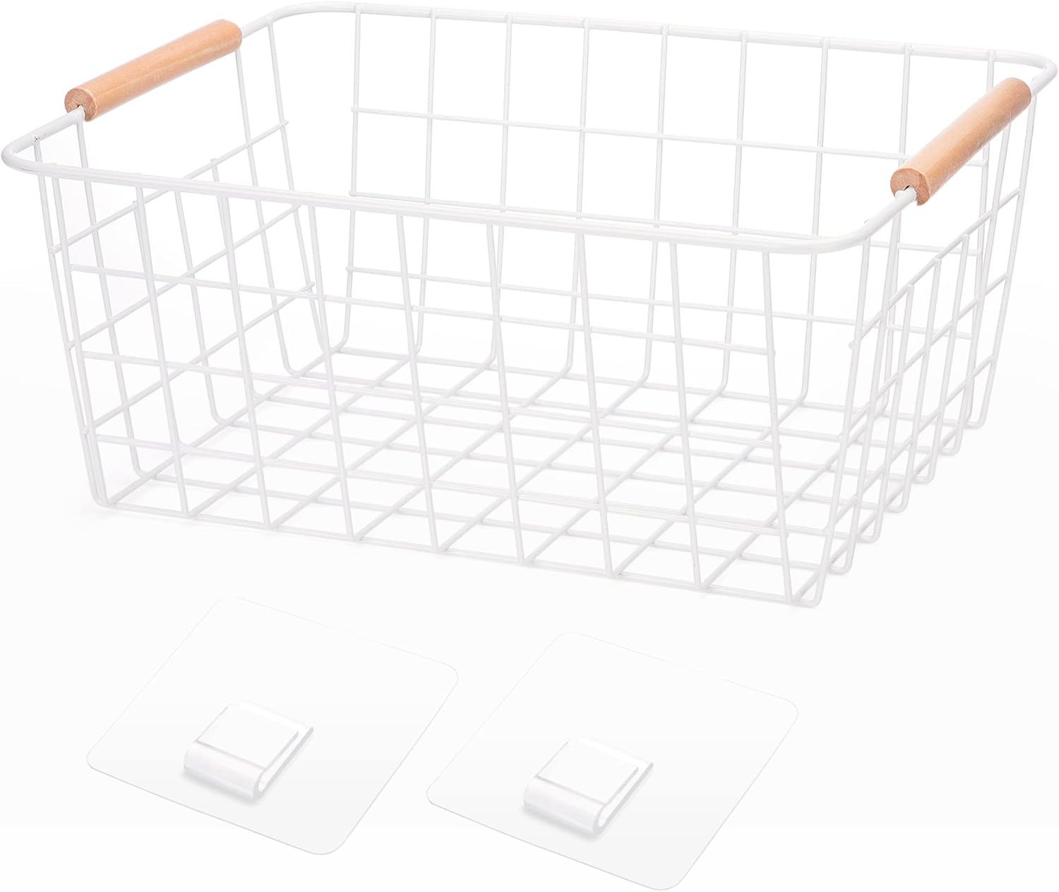 Metal Wire Food Storage Basket Organizer with Wooden Handles for Organizing Kitchen Cabinets, 2