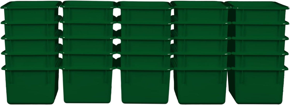 Wood Designs Cubby Storage Bin, Heavy Duty Plastic Containers for Kids Green Cubby Tray Set of 25