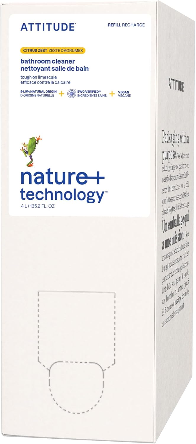 ATTITUDE Bathroom Cleaner Spray Refill, EWG Verified, Plant-Based & Vegan, Safe for Bathroom